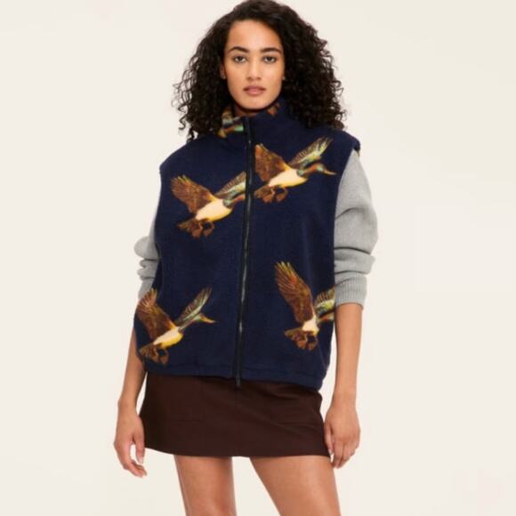 NWT Woolrich x Target Adult Duck Print Fleece Vest Blue Zipper Unisexx XXL 2XL - Picture 2 of 7